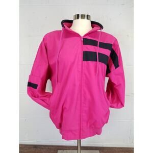 Vintage 1980s Hot Pink and Black Colorblock Windbreaker Jacket Size Small B14